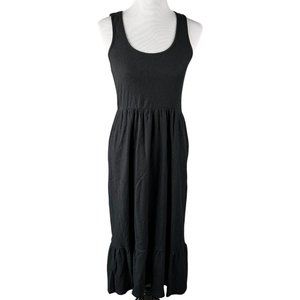 Maisie Womens Midi Dress‎ Size Small Tiered Sleeveless Linen Blend Black Boho